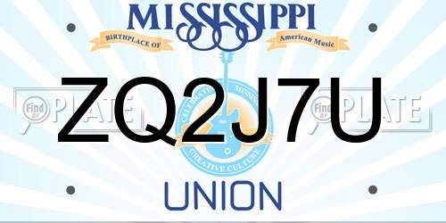ZQ2J7U Mississippi License Plate