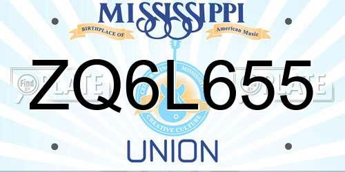 ZQ6L655 Mississippi License Plate