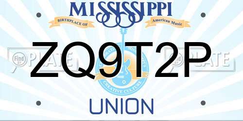 ZQ9T2P Mississippi License Plate