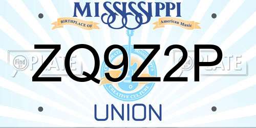 ZQ9Z2P Mississippi License Plate
