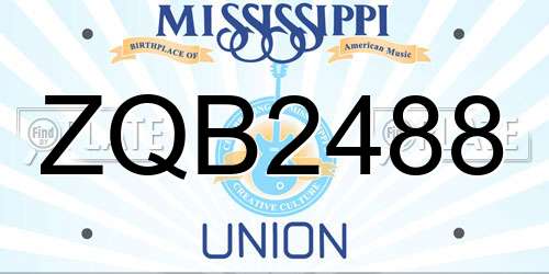 ZQB2488 Mississippi License Plate