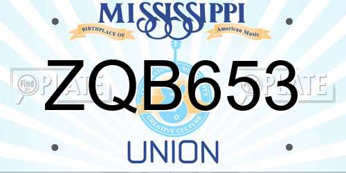 ZQB653 Mississippi License Plate