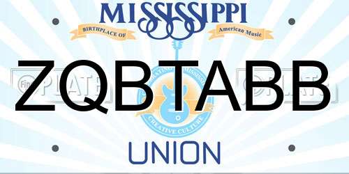 ZQBTABB Mississippi License Plate