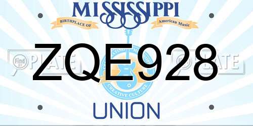 ZQE928 Mississippi License Plate
