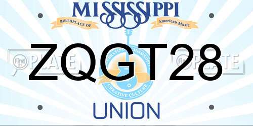 ZQGT28 Mississippi License Plate