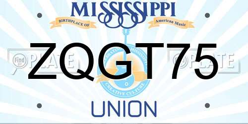ZQGT75 Mississippi License Plate