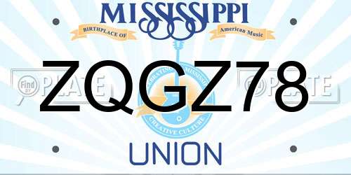 ZQGZ78 Mississippi License Plate