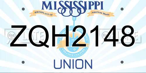 ZQH2148 Mississippi License Plate
