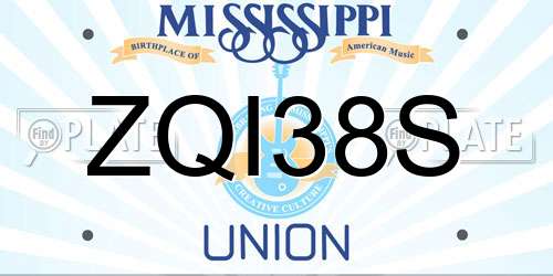 ZQI38S Mississippi License Plate