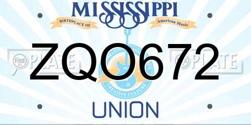 ZQO672 Mississippi License Plate