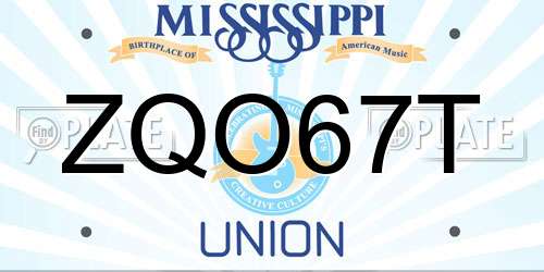 ZQO67T Mississippi License Plate