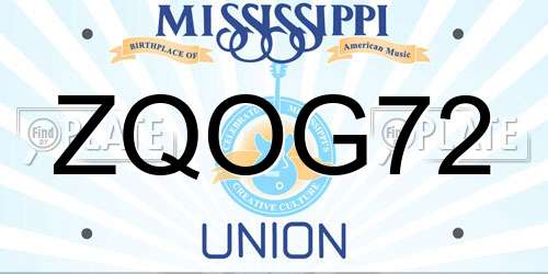 ZQOG72 Mississippi License Plate
