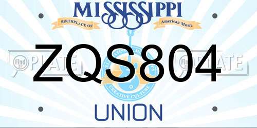 ZQS804 Mississippi License Plate