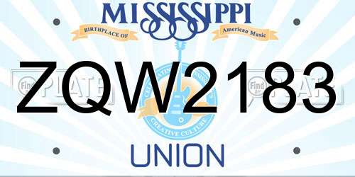 ZQW2183 Mississippi License Plate