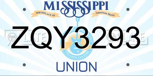 ZQY3293 Mississippi License Plate