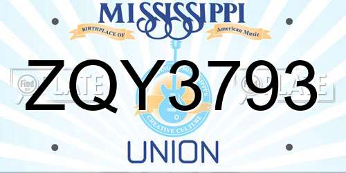 ZQY3793 Mississippi License Plate