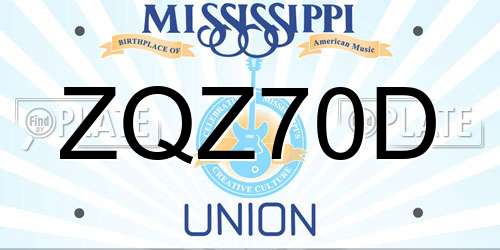 ZQZ70D Mississippi License Plate
