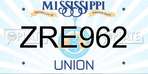 ZRE962 Mississippi License Plate