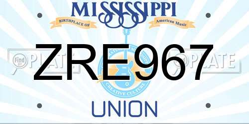 ZRE967 Mississippi License Plate