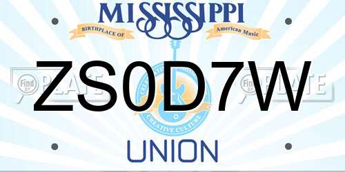 ZS0D7W Mississippi License Plate