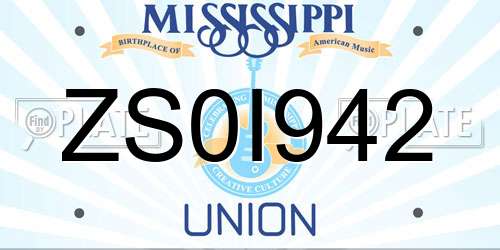 ZS0I942 Mississippi License Plate