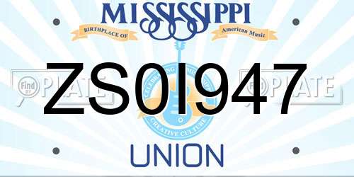 ZS0I947 Mississippi License Plate