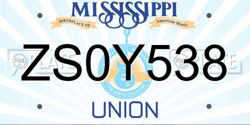 ZS0Y538 Mississippi License Plate