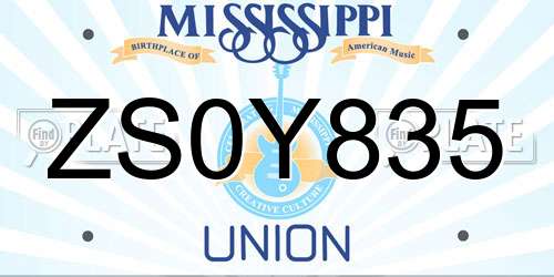 ZS0Y835 Mississippi License Plate