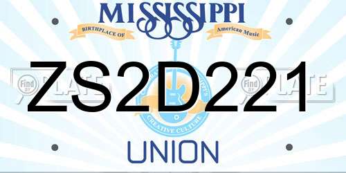 ZS2D221 Mississippi License Plate