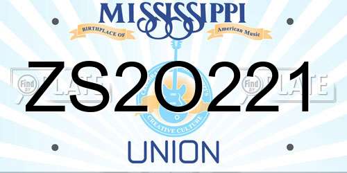 ZS2O221 Mississippi License Plate