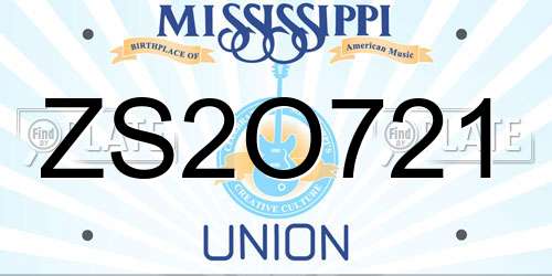 ZS2O721 Mississippi License Plate