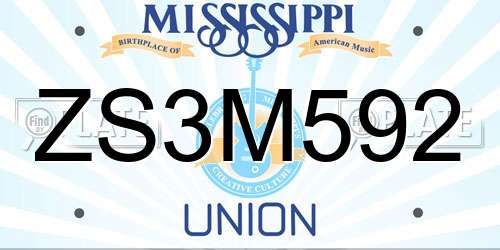 ZS3M592 Mississippi License Plate