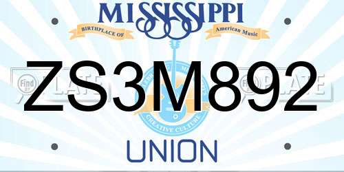 ZS3M892 Mississippi License Plate