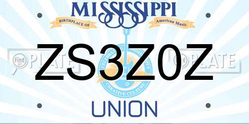 ZS3Z0Z Mississippi License Plate