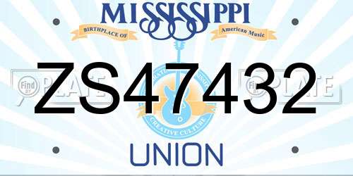 ZS47432 Mississippi License Plate
