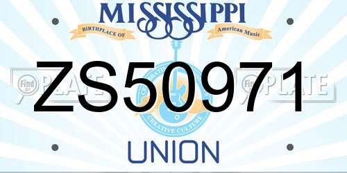 ZS50971 Mississippi License Plate