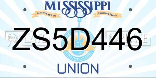 ZS5D446 Mississippi License Plate