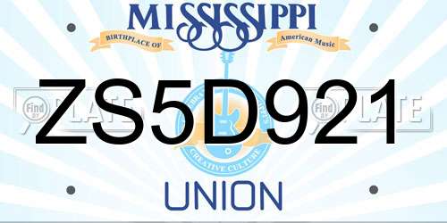 ZS5D921 Mississippi License Plate