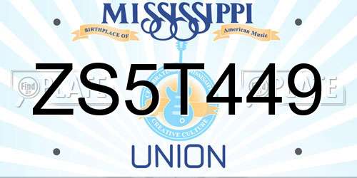 ZS5T449 Mississippi License Plate