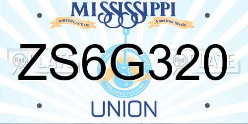 ZS6G320 Mississippi License Plate