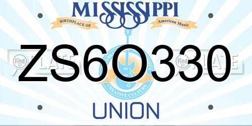 ZS6O330 Mississippi License Plate