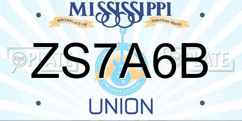ZS7A6B Mississippi License Plate