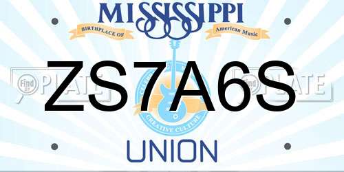 ZS7A6S Mississippi License Plate
