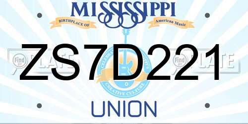 ZS7D221 Mississippi License Plate