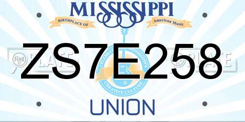 ZS7E258 Mississippi License Plate