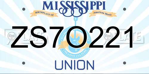 ZS7O221 Mississippi License Plate