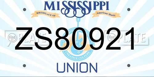 ZS80921 Mississippi License Plate