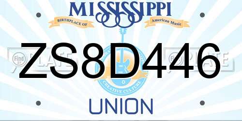 ZS8D446 Mississippi License Plate
