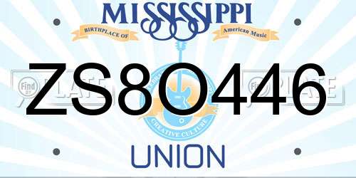 ZS8O446 Mississippi License Plate