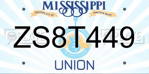 ZS8T449 Mississippi License Plate